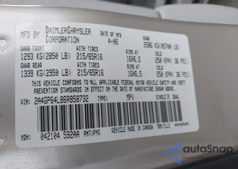 2006 Chrysler Town & Country Limited z USA, uszkodzony, nr VIN 2A4GP64L86R858732